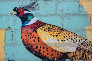 墙上绚丽雉鸡彩绘