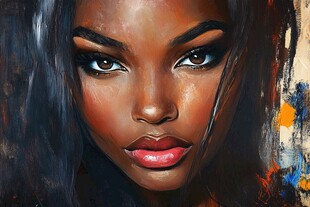 非洲裔女性油画肖像特写