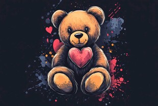 抱心泰迪熊的梦幻插画