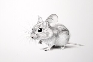 黑白素描可爱小老鼠