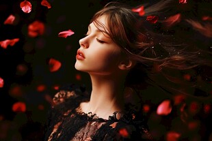 花瓣飞舞下的梦幻少女