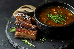 美味烤排骨搭配香浓汤品