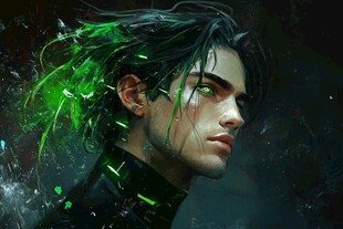 绿发酷炫科幻风人物肖像