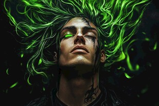 绿光萦绕的神秘纹身男子