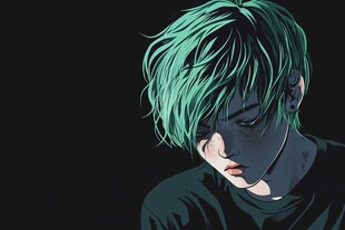 绿发少年的忧郁瞬间