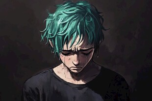 绿发忧郁少年的落寞瞬间