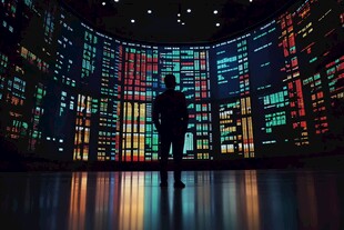 科技工作者置身数据大屏前