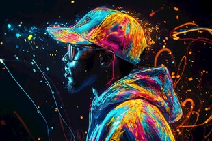 彩色光影下的潮流男子形象