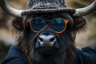 时尚牦牛戴帽墨镜超有型