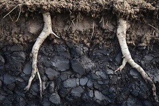 植物根系穿透土壤岩石景观