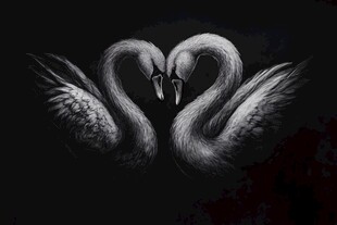 黑白双天鹅心型浪漫姿态