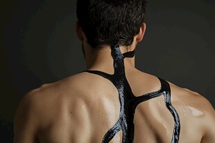 背部奇特黑色纹路的男性背影