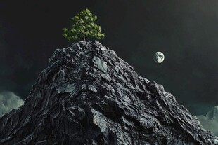 孤树立峰巅 明月映苍穹