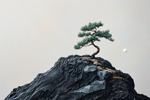 孤松立岩巅 明月伴清幽