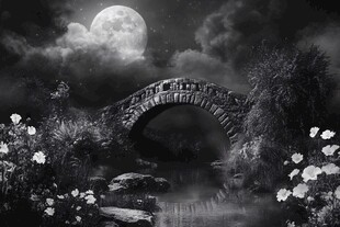 月夜石桥下的静谧景致