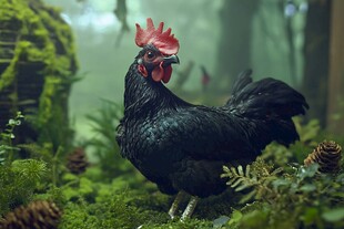 林中黑公鸡的独特风采