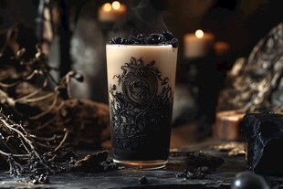 暗黑风雕花杯中的独特饮品