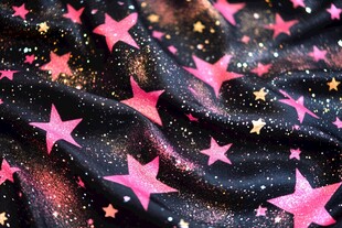 梦幻黑底粉星闪光布料