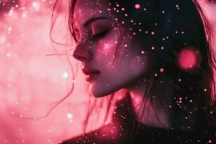 梦幻粉光中的静谧少女