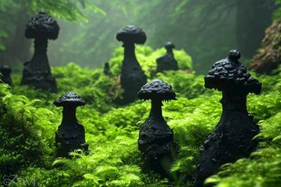 奇幻森林中的神秘蘑菇群落