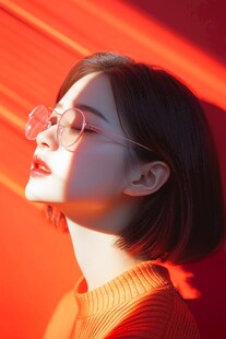 阳光下戴眼镜的时尚女生