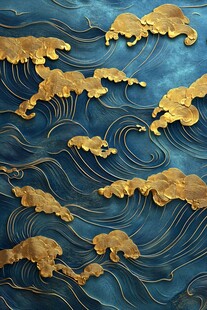 金色云浪浮雕装饰图案
