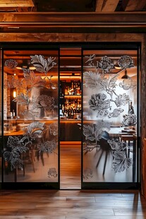 复古雕花玻璃门的精致吧台