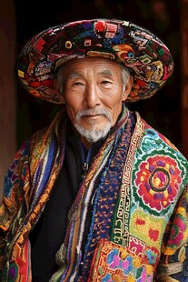 彝族老人的多彩传统服饰