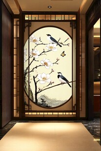 中式花鸟玄关屏风装饰画