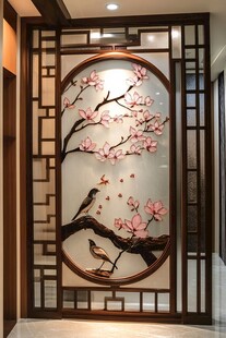 中式花鸟屏风 雅致玄关装饰