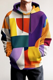 多彩几何图案连帽卫衣