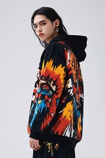 个性印花连帽卫衣穿搭展示