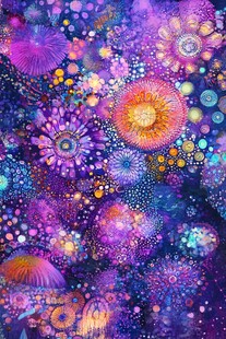 梦幻炫彩的抽象花朵图案