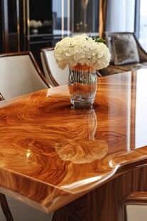 奢华木纹餐桌配优雅花饰