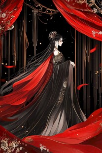 红纱下的古风绝美女子