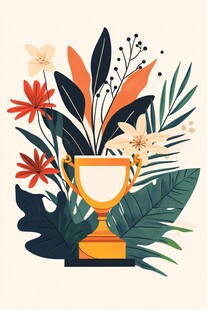 奖杯绽放于花卉绿植间