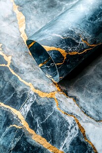 蓝金大理石纹理墙纸展示