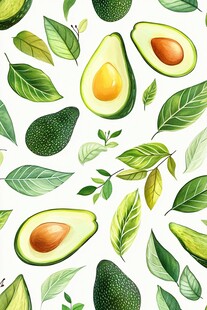 牛油果与绿叶的清新图案