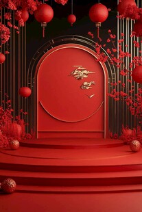 中式红韵拱门喜庆场景