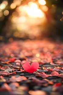 心形红叶铺就浪漫小径