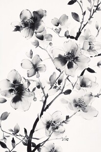 黑白花卉枝蔓艺术插画