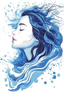 蓝色水漾梦幻长发女子