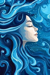 梦幻蓝发女子的静谧遐想