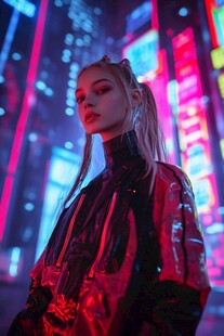 霓虹夜色下的时尚酷女孩