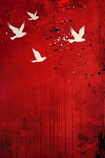 红色背景上的飞翔白鸽