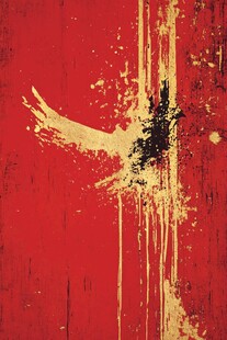 红色背景上的金色笔触图案