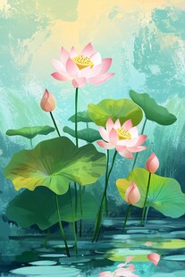 夏日荷塘的清新荷花景致