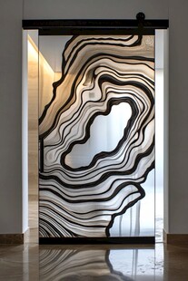 现代艺术风黑白线条玻璃门