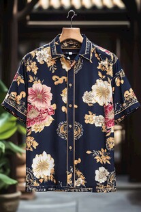 复古花卉短袖衬衫展示
