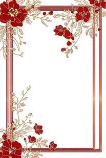 红金花卉边框装饰图案